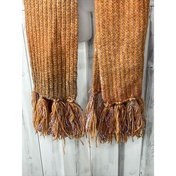 NEW Anthropologie Chinky Knit Scarf Multicolor Golden Oversized Fringe 12"X86" - Picture 2 of 9